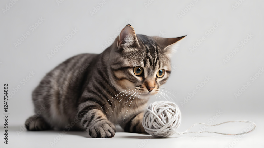 Obraz premium A cat is playing with a ball of yarn