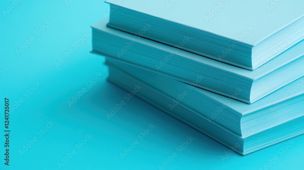 Stacked Blank Books on a Turquoise Background for Design Use