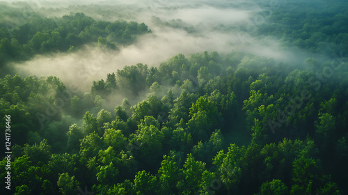 Wallpaper Mural A lush green forest with foggy mist in the air Torontodigital.ca