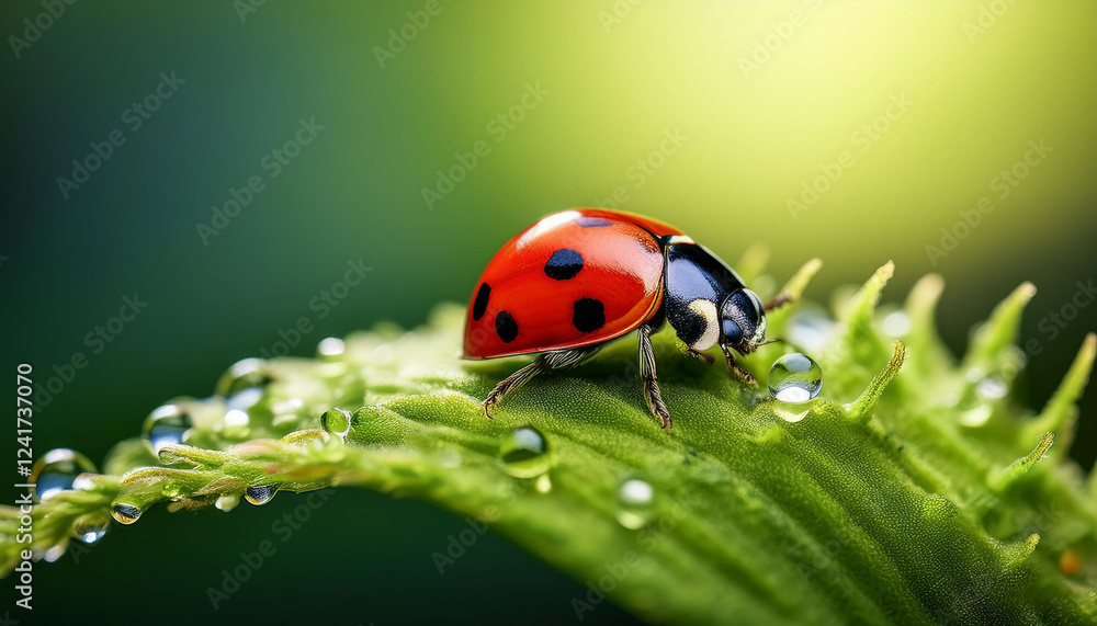 Naklejka premium natural green background with selective attention ladybug