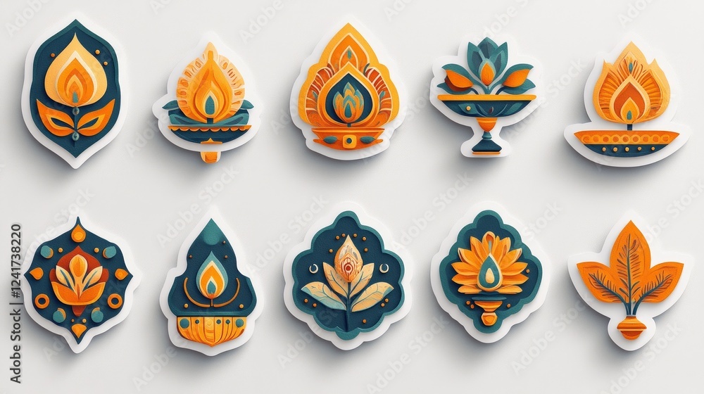 Collection of ornate, stylized floral and flame motifs. Collection of ornate, stylized floral and flame motifs.
