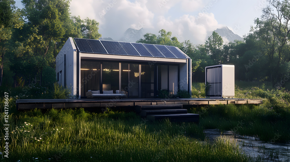 Solar-powered smart home with advanced energy storage system, providing eco-friendly solutions for modern living. Solar-powered smart home with advanced energy storage system, providing eco-friendly solutions for modern living.