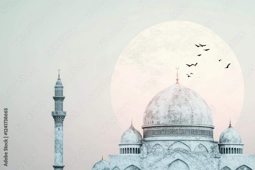 Obraz premium Majestic Mosque Under a Full Moon: A Timeless Architectural Masterpiece
