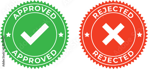 Approved and rejected label sticker icon. Vector illustration