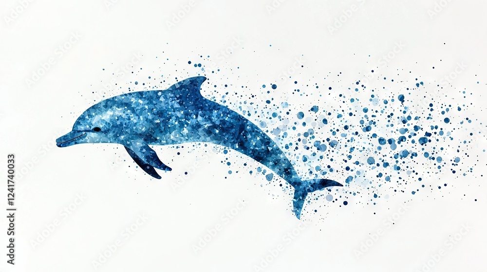 Fototapeta premium A watercolor depiction of a dolphin leaping from the sea with foam emerging from its snout