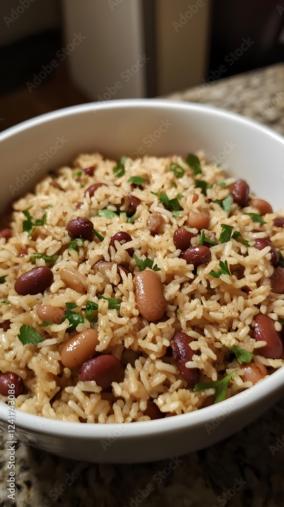 Spicy Cajun rice with beans and smoked sausage. Spicy Cajun rice with beans and smoked sausage.