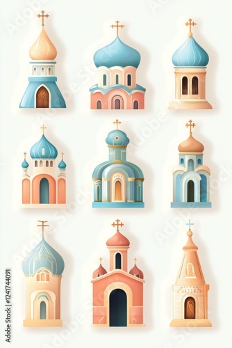 Wallpaper Mural Collection of stylized illustrations of various church architectural designs. Torontodigital.ca