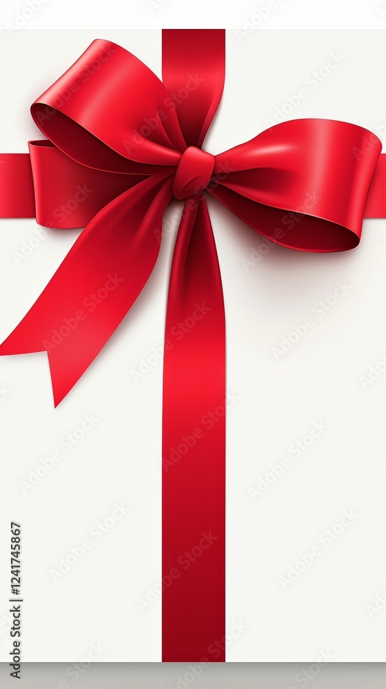 Elegant red ribbon with a bow on a white gift card Elegant red ribbon with a bow on a white gift card