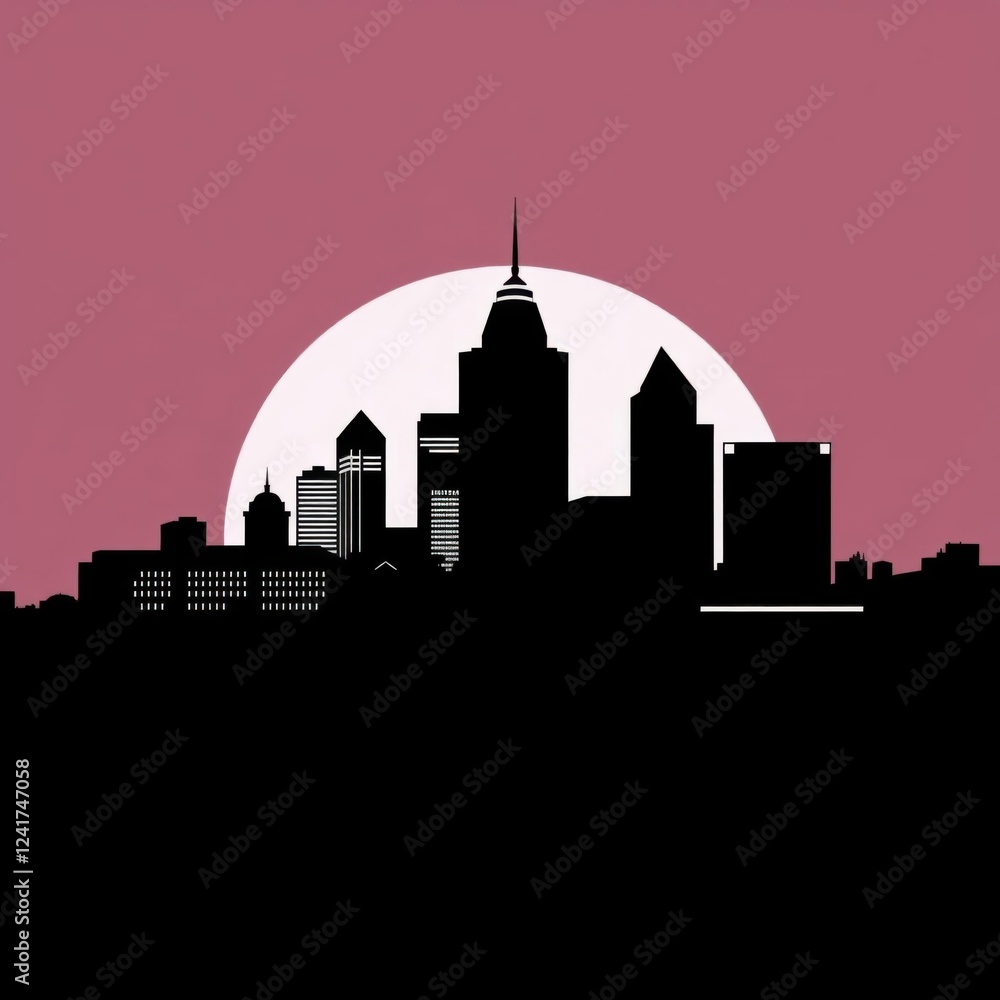 Fototapeta premium City skyline at night with dark silhouettes of houses creating a breathtaking view silhouetted skyline cityscape architecture illustration building city vector