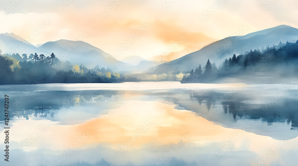 Fototapeta premium A serene landscape with a lake and mountains in the background