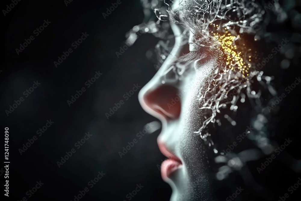 Obraz premium Futuristic portrait of female face with digital data overlay concept