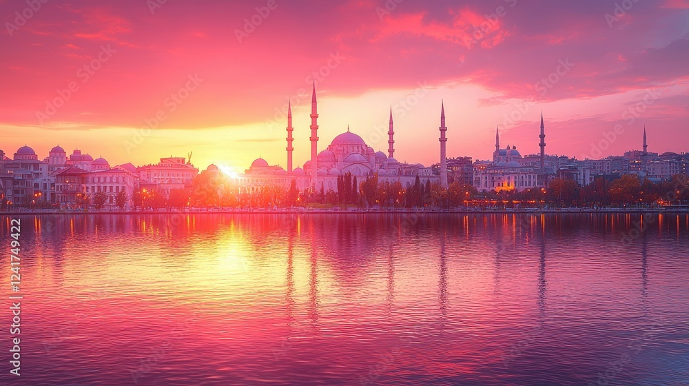 Majestic Mosque Sunset Cityscape Reflecting Beauty Majestic Mosque Sunset Cityscape Reflecting Beauty