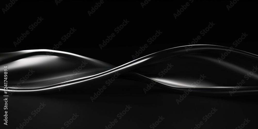 Obraz premium An elegant and pure abstract minimalist design on a jet-black background, Isolated fine shapes and curves in the middle, Contemporary minimalist style