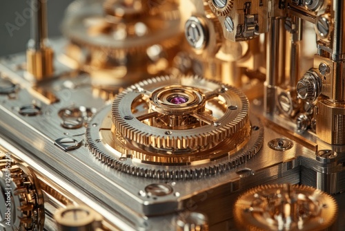 Complex clockwork mechanism with gears rotating smoothly