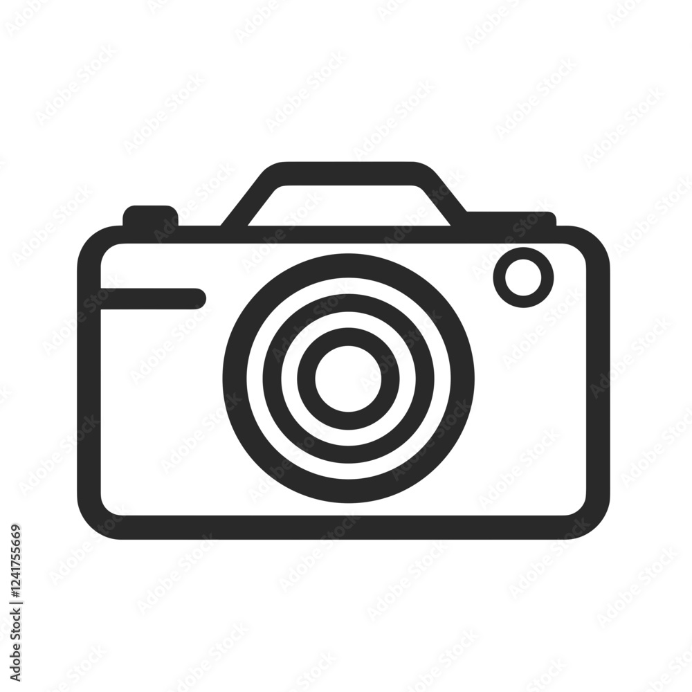 Camera icon outline in minimalist style on white background with copy space Camera icon outline in minimalist style on white background with copy space