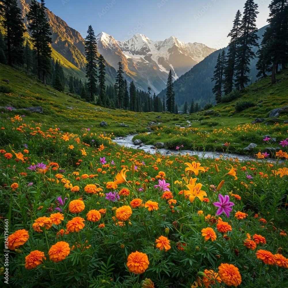 Fototapeta premium alpine meadow with flowers
