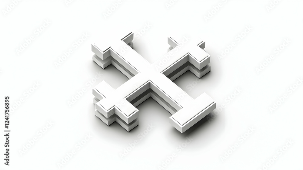 White 3D cross symbol layered on white background, isolated for design use White 3D cross symbol layered on white background, isolated for design use