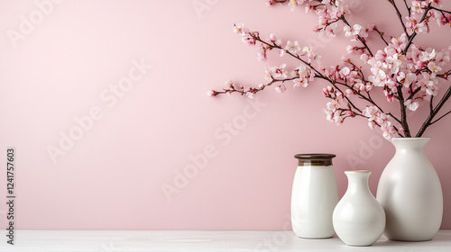 Luxury Skincare Cream Jar with Pink Cherry Blossoms on a Soft Pastel Background
