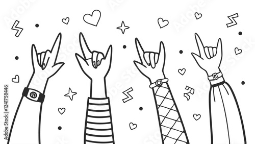 Stylized Hand Gesture Illustrations - Colorful Hand Signs in Different Poses
