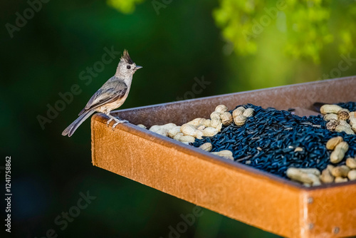 USA, Texas, Cameron County. Black-crested titmouse at feeder photo