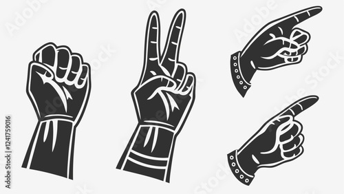 Stylized Hand Gesture Illustrations - Colorful Hand Signs in Different Poses
