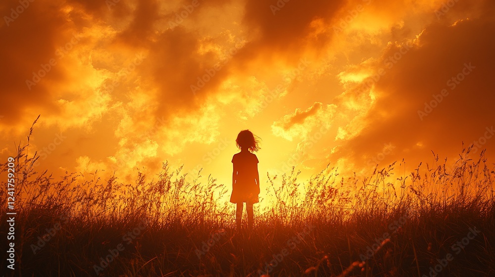 Fototapeta premium Girl sunset field hope dreams outdoor nature