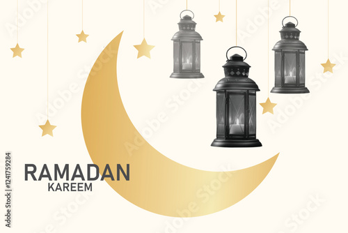 ramadan kareem collage art with lantern moon Retro element, trendy sticker in Y2K style, vintage collage element.