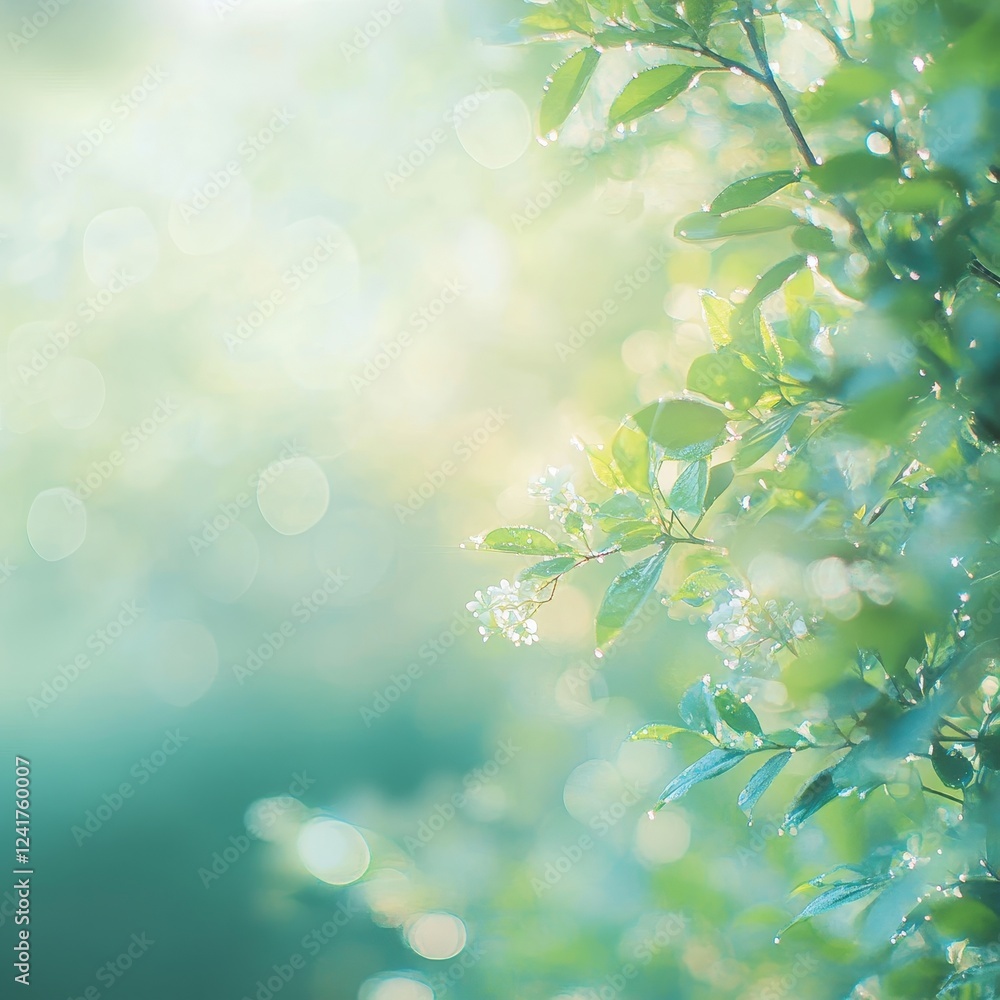 Spring background with green leaves and bokeh lights. Retro style. Spring background with green leaves and bokeh lights. Retro style.