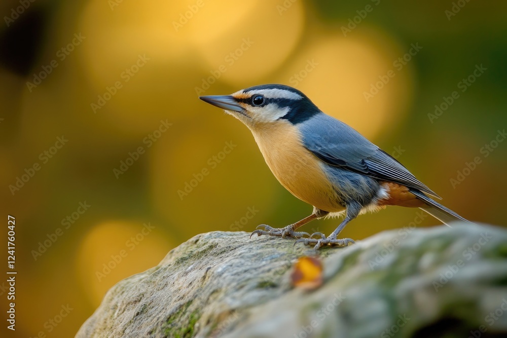 A small bird sits atop a rock formation amidst woodland surroundings, ideal for wildlife or nature-themed projects A small bird sits atop a rock formation amidst woodland surroundings, ideal for wildlife or nature-themed projects