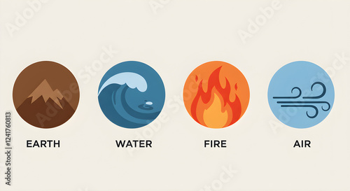 Realistic icons of earth water fire and air  in single frame