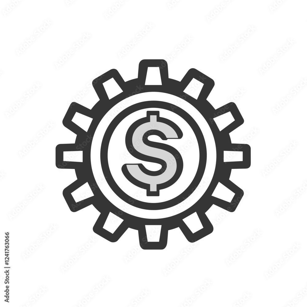 Gear icon with dollar sign and silver effect in minimalist style on a white background with copy space
Gear icon with dollar sign and silver effect in minimalist style on a white background with copy space