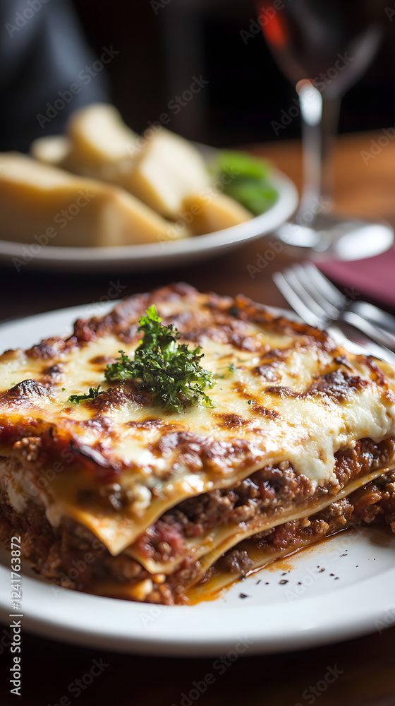 Traditional lasagna with layers of pasta, rich meat sauce, béchamel, and melted cheese. Traditional lasagna with layers of pasta, rich meat sauce, béchamel, and melted cheese.