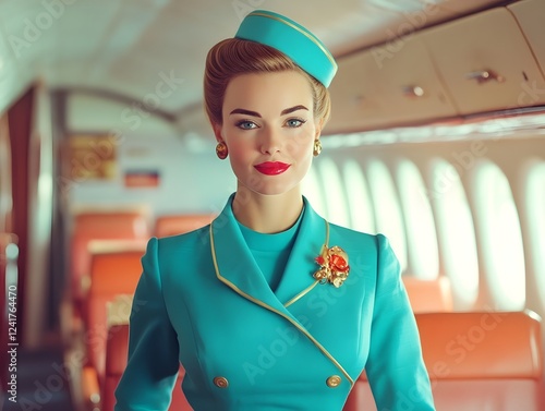Wallpaper Mural Vintage-Inspired Flight Attendant Uniform with Retro Elegance and Bold Colors Torontodigital.ca