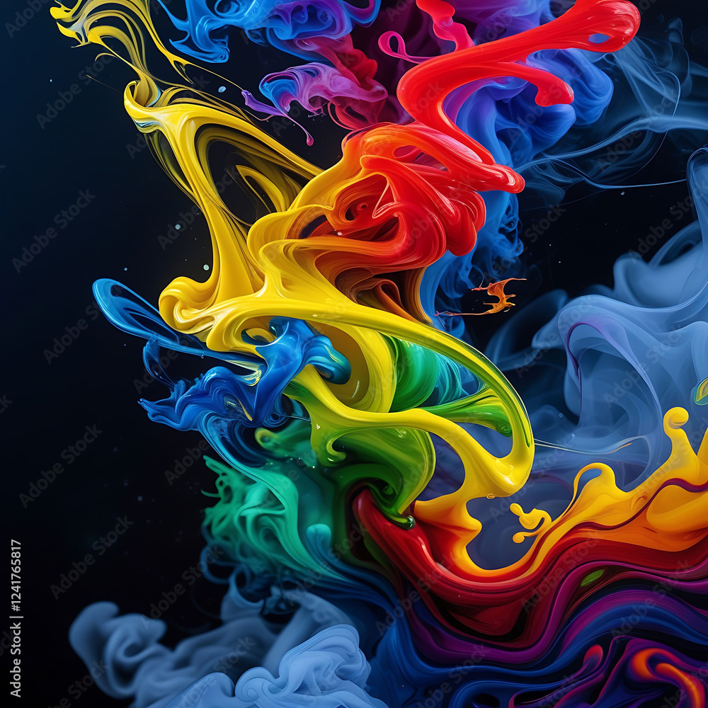 Color Paint, Water, and Smoke Splash Creating Abstract Patterns on Dark Background Color Paint, Water, and Smoke Splash Creating Abstract Patterns on Dark Background