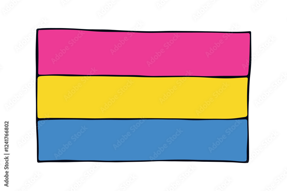 Obraz premium Colorful Pansexual pride flag Happy pride day LGBTQ community Pride Month Vector hand drawn doodle for posters, stickers, logo, cards