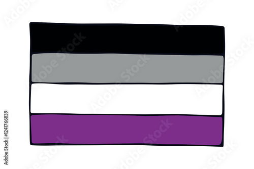 Colorful Asexual pride flag Happy pride day LGBTQ community Pride Month Vector hand drawn doodle for posters, stickers, logo, cards