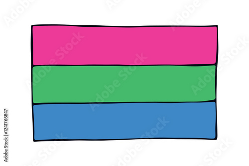 Colorful Polysexual pride flag Happy pride day LGBTQ community Pride Month Vector hand drawn doodle for posters, stickers, logo, cards