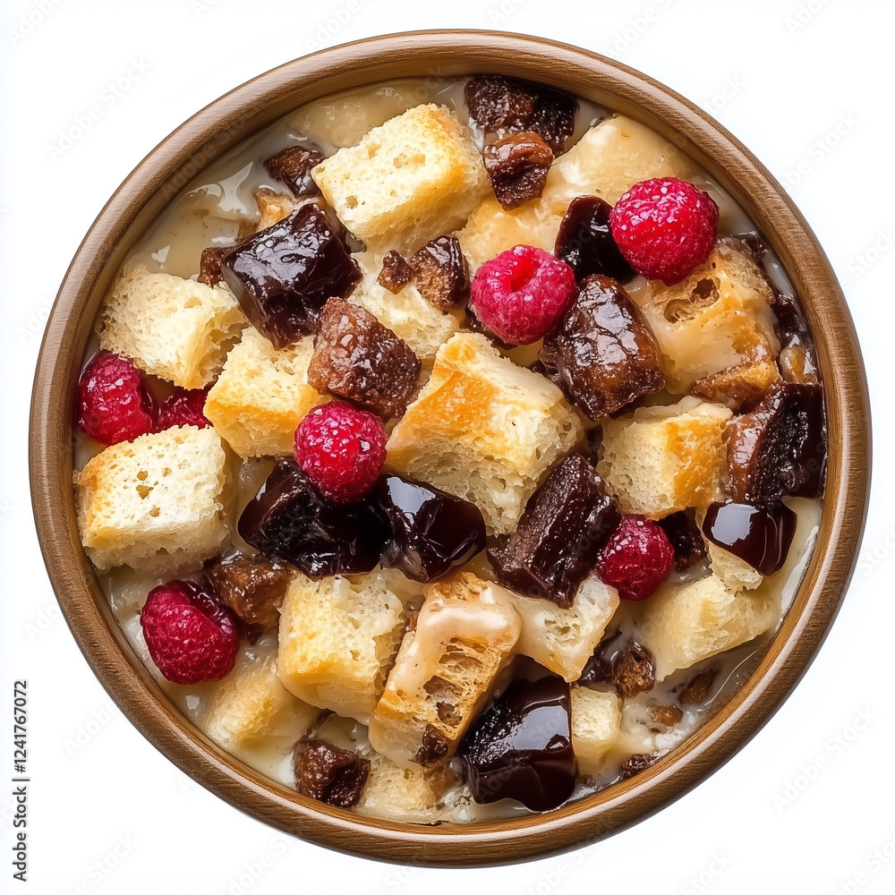 Bowl of Bread Pudding, Small Servings, Dessert Bowl Style, top view, stock photo, isolated on white, food photo Bowl of Bread Pudding, Small Servings, Dessert Bowl Style, top view, stock photo, isolated on white, food photo