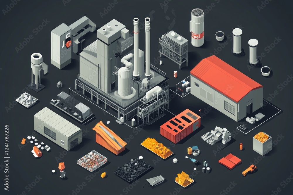 Obraz premium Detailed Isometric Industrial Complex Design. A Stunning Visual Representation of a Modern Manufacturing Facility.