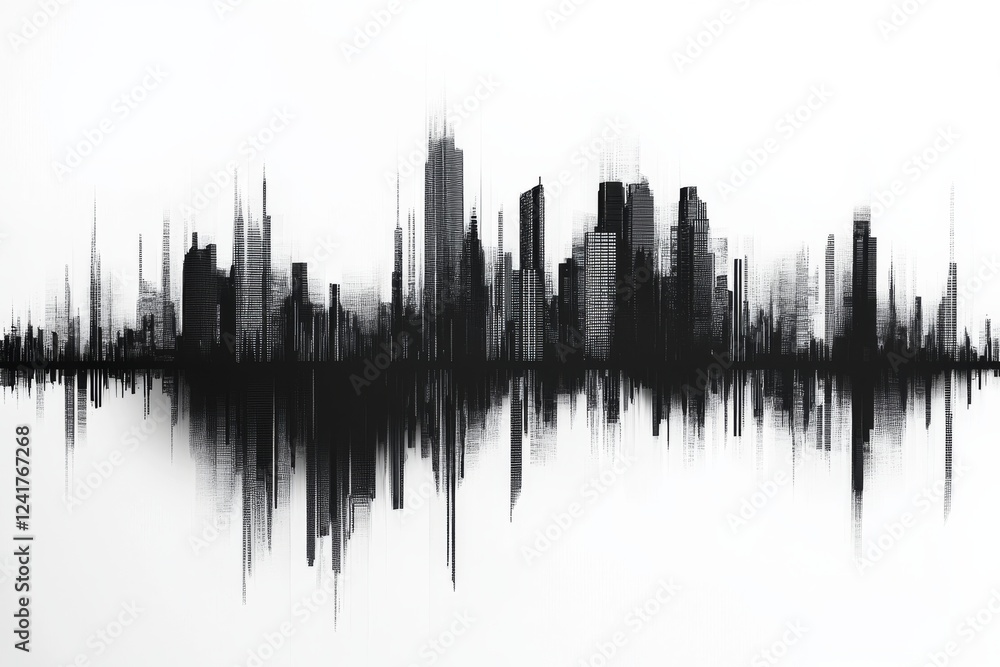 Fototapeta premium Abstract urban skyline reflection in monochrome