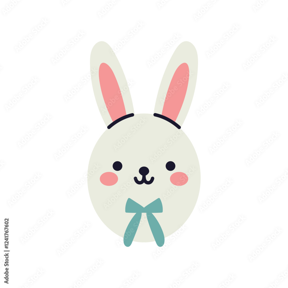 Obraz premium Flat vector illustration of a cute easter bunny with a bow. A cheerful and decorative design element for spring and easter celebrations. Funny rabbit.