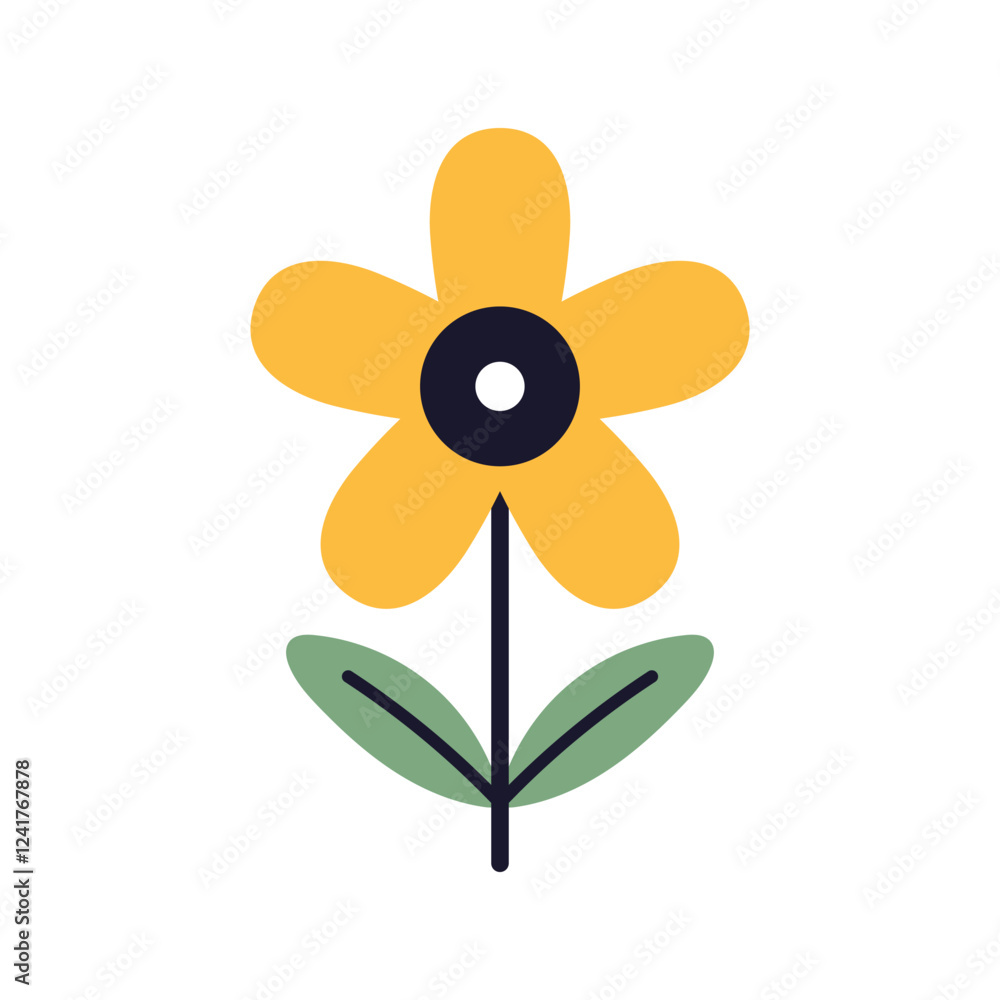 Flat vector illustration of a bright yellow flower. A cheerful and festive design element for spring and easter decorations. Cute abstract flower. Flat vector illustration of a bright yellow flower. A cheerful and festive design element for spring and easter decorations. Cute abstract flower.