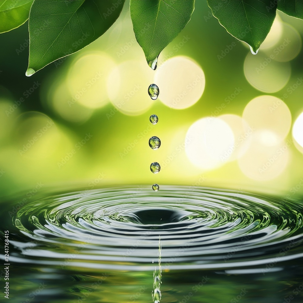 Water drop falling into water with green bokeh background, nature concept Water drop falling into water with green bokeh background, nature concept