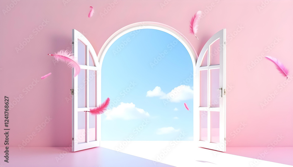 Fototapeta premium window romantic pink room valentine background
