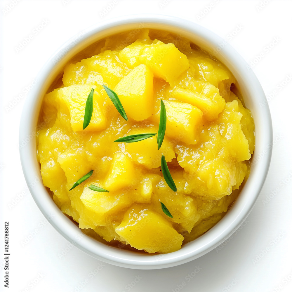 Bowl of Mango Chutney, Condiment Bowl, top view, stock photo, isolated on white, food photo Bowl of Mango Chutney, Condiment Bowl, top view, stock photo, isolated on white, food photo