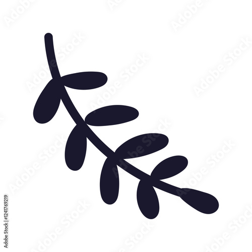 Flat vector illustration of a delicate branch with leaves. A cheerful and decorative botany element for spring and easter designs.