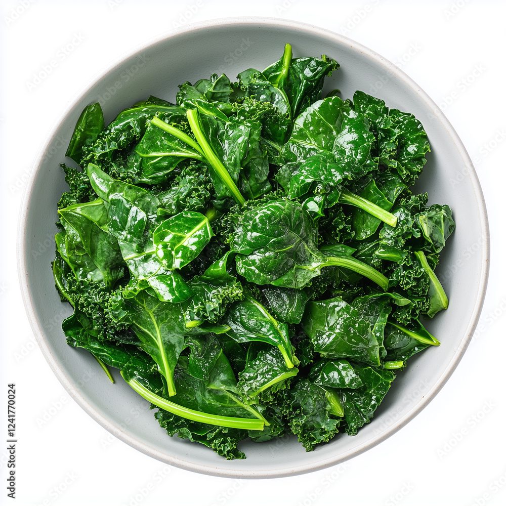 Bowl of Sauteed Spinach And Kale, Mixing Or Serving Bowl Style, top view, stock photo, isolated on white, food photo Bowl of Sauteed Spinach And Kale, Mixing Or Serving Bowl Style, top view, stock photo, isolated on white, food photo