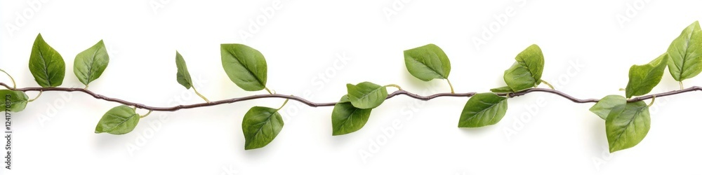 Fototapeta premium A branch with lush green leaves against a clean white background