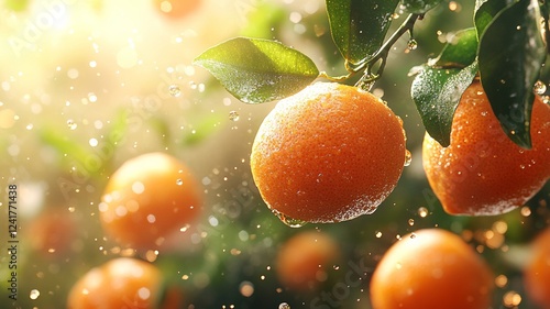Fresh oranges on tree. Generative AI