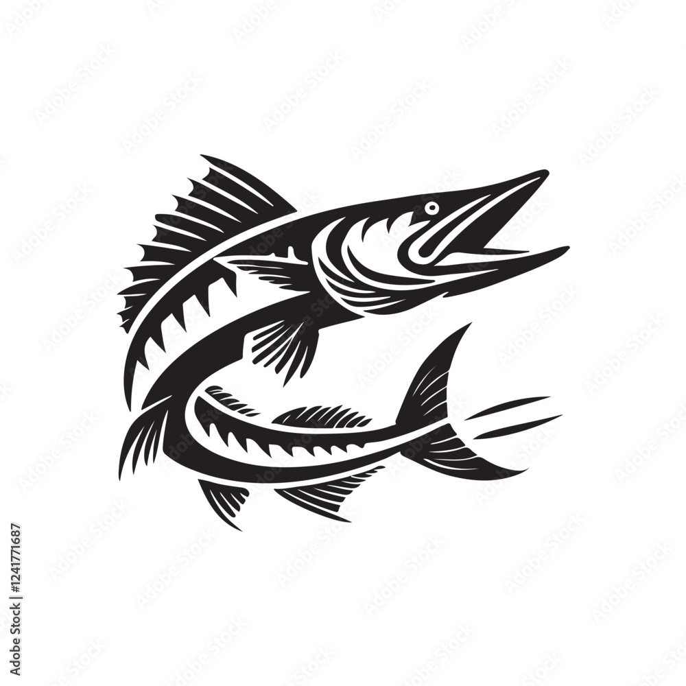 Obraz premium Black Color Barracuda silhouette design Vector Illustration, Solid White Background (1).eps